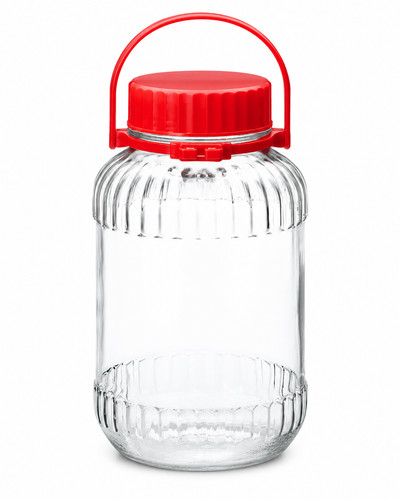 Large glass storage jar red - storage,